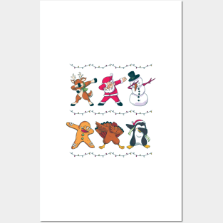 Christmas Dabbing Santa Reindeer Snowman Penguin Gingerbread Cookie Funny Kids Posters and Art